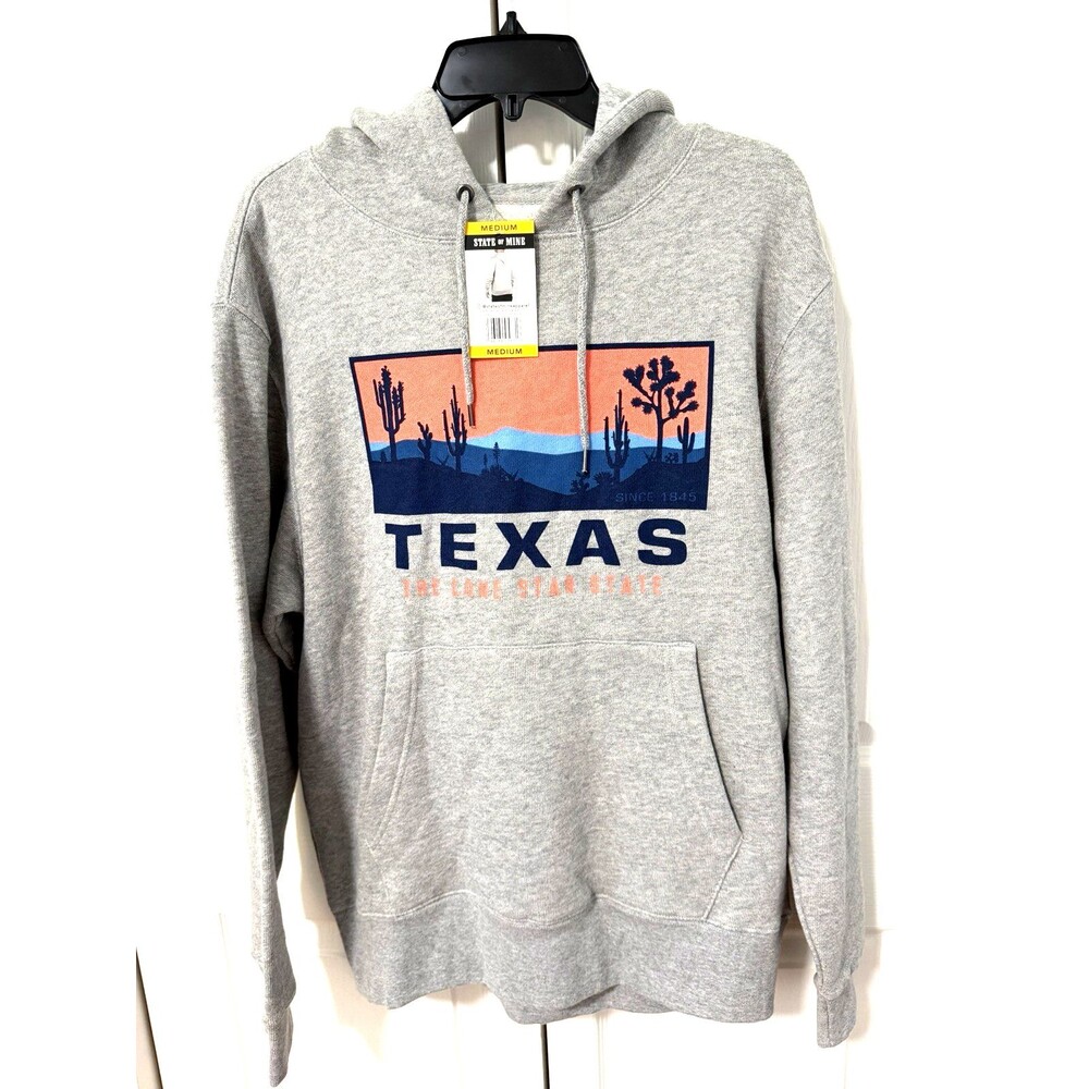 NWT STATE OF MINE TEXAS THE LONE STAR STATE FLEECE LINED HOODIE GRAY Sz M